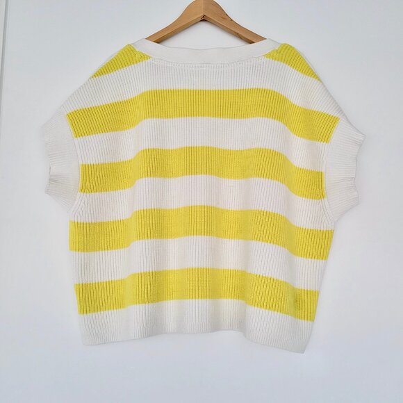 Anthropologie ๐ Oversized Stripe V-Neck Sweater Vest in Chartreuse By Maeve - Picture 5 of 13